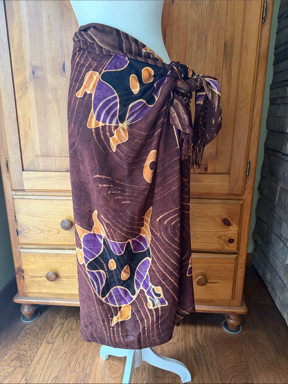 Brown & Purple Floral Wrap Skirt